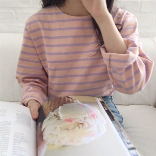 O-Neck Long Sleeves Striped T-Shirt