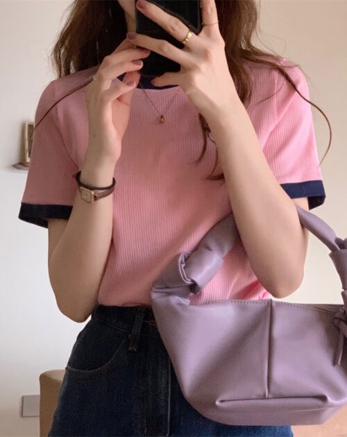 Summer O-Neck Short Sleeves Contrast T-Shirt