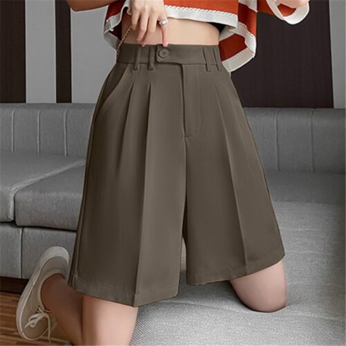 Summer High Waist Pockets Wide Leg Suit shorts - Image 8