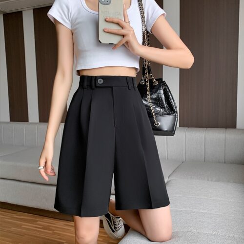 Summer High Waist Pockets Wide Leg Suit shorts - Image 5