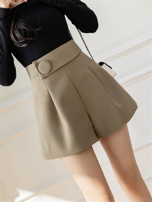 Summer Korean Single Button Solid Shorts