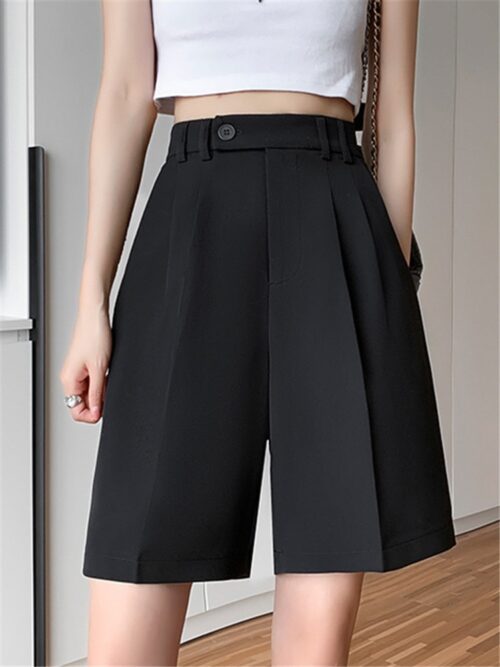 Summer High Waist Pockets Wide Leg Suit shorts - Image 3