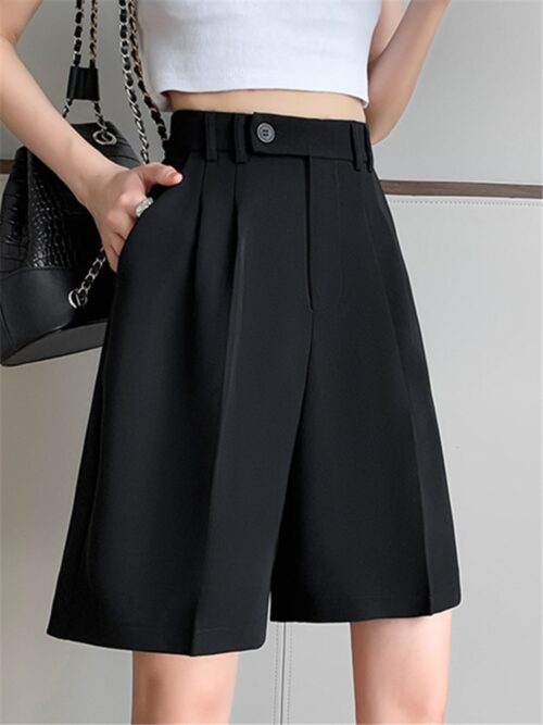 Summer High Waist Pockets Wide Leg Suit shorts - Image 4