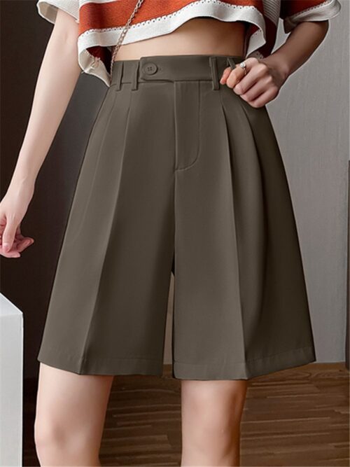 Summer High Waist Pockets Wide Leg Suit shorts - Image 6