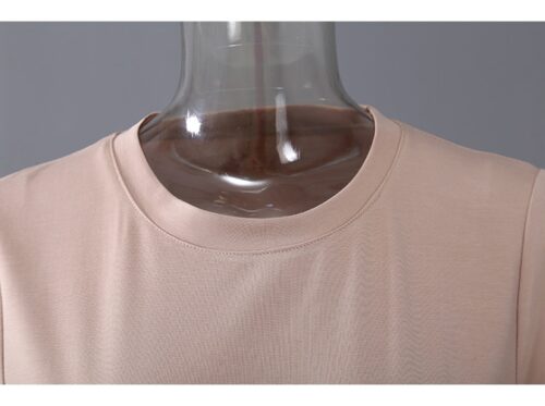Summer O-Neck Short Sleeves Asymmetrical Pleated Dress with Belt - Image 3