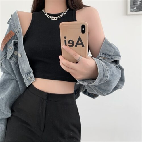 Summer O-Neck Ribbed Solid Crop Tank Top - Image 5