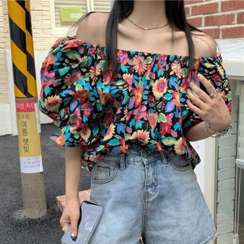 Summer Off-Shoulder Short Sleeves Floral Print Blouse