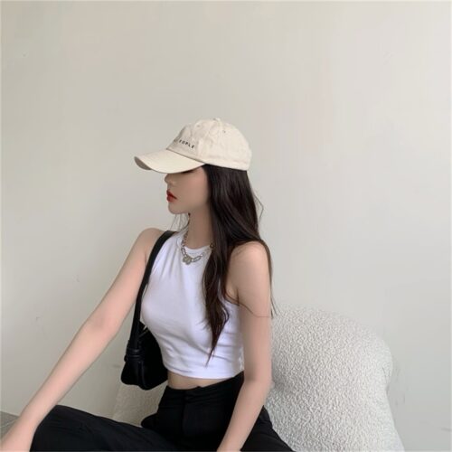 Summer O-Neck Ribbed Solid Crop Tank Top - Image 3