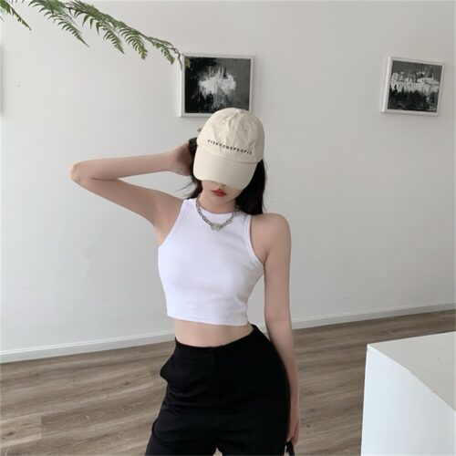 Summer O-Neck Ribbed Solid Crop Tank Top - Image 4