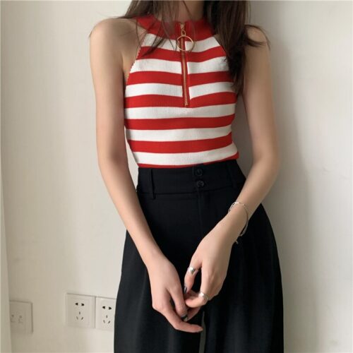 Summer Korean Halter-Neck Zipper Solid Tank Top - Image 9