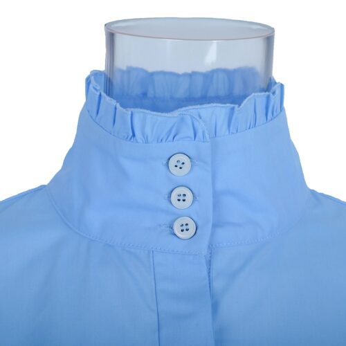 Spring / Autumn Ruffle Stand Collar Long Wide Lantern Sleeves Solid Blouse - Image 4