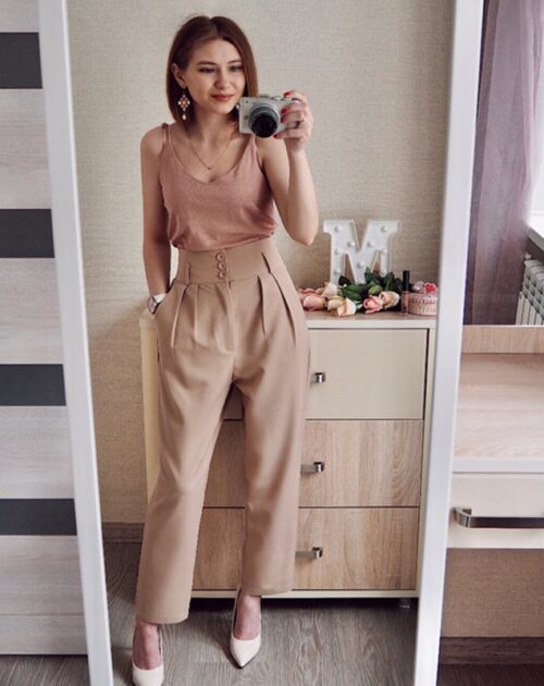 high waist ankle-length straight pants