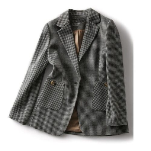 Spring / Autumn Notched Collar Pockets Single Button Houndstooth Blazer - Image 5