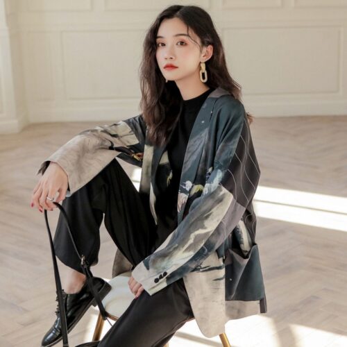 Notched Collar Pockets Buttons Tie-dye Blazer