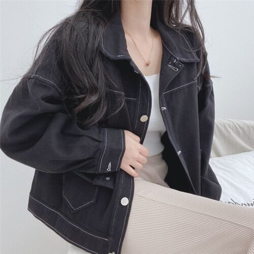 Spring / Autumn Turn-Down Collar Oversized Cargo Jacket - Image 5