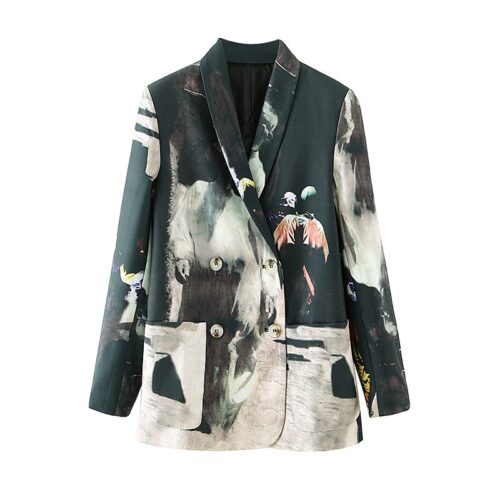 Spring / Autumn Korean Notched Collar Pockets Buttons Tie-dye Blazer - Image 6