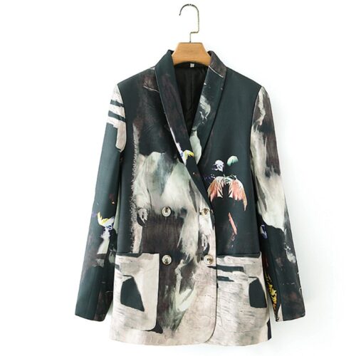 Spring / Autumn Korean Notched Collar Pockets Buttons Tie-dye Blazer - Image 4
