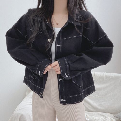 Spring / Autumn Turn-Down Collar Oversized Cargo Jacket - Image 6