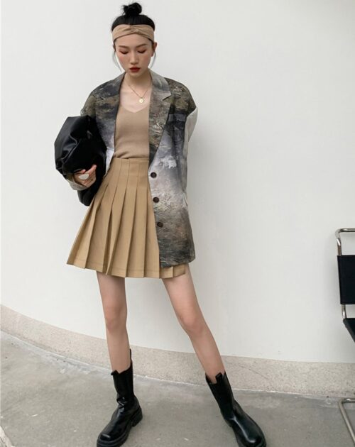 Notched Collar Abstract Painting Single-Breasted Blazer
