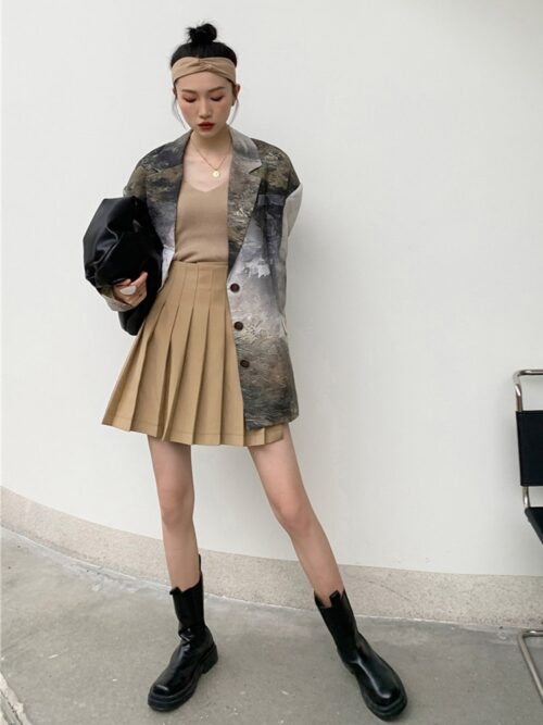 Notched Collar Abstract Painting Single-Breasted Blazer