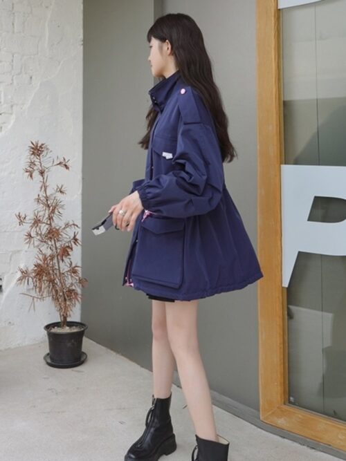 Spring / Autumn Turn-Down Collar Back-Slit Buttons Zipper Hit Color Jacket - Image 3
