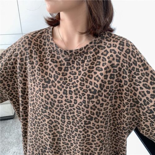 Spring / Autumn Korean O-Neck Long Sleeves Leopard Print Loose Midi Dress - Image 6