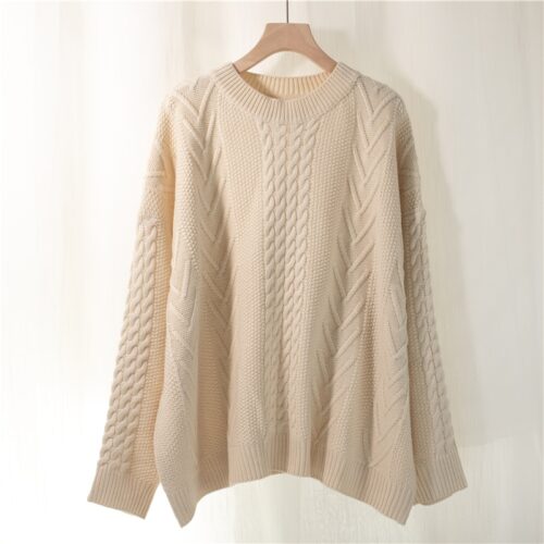 Winter O-Neck Long Sleeves Twist Oversized Solid Sweater - Image 4