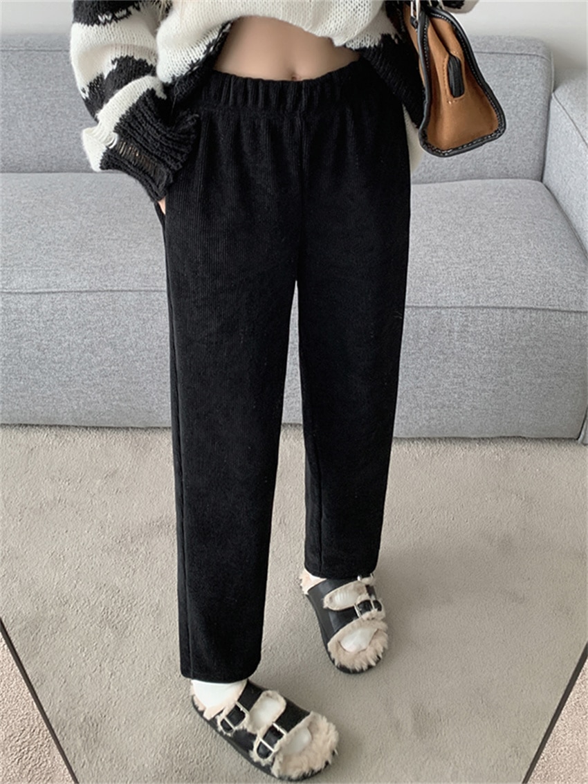 Thick Plush Corduroy Casual Pants Women Warm Autumn and Winter Trousers  High Waist Harem Pants