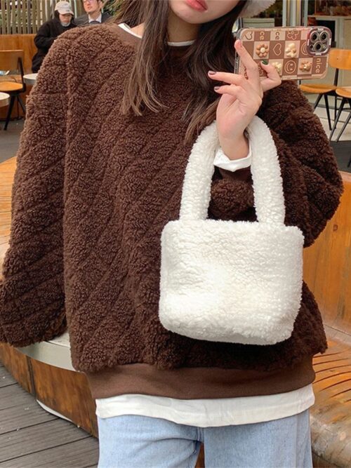 Winter O-Neck Long Sleeves Fake Two-Piece Loose Sweatshirt - Image 3