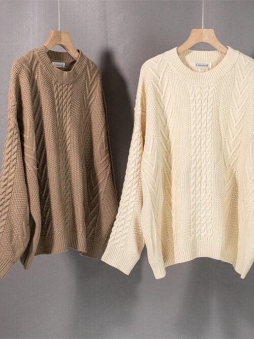 Winter O-Neck Long Sleeves Twist Oversized Solid Sweater - Image 6