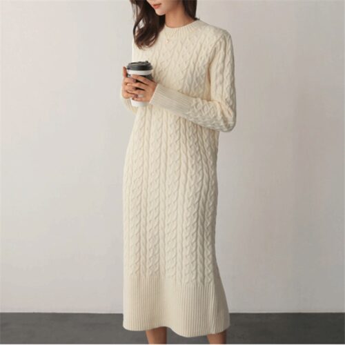 Twist Split Straight Knitted Midi Dress