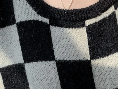 Winter O-neck Long Sleeves Knitted Loose Plaid Dress - Image 4