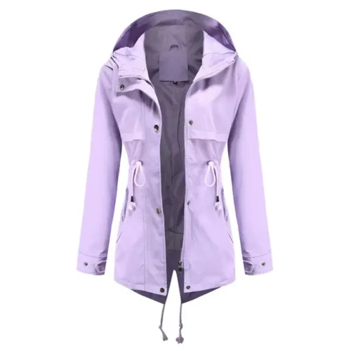 Autumn Hooded Drawstrings Buttons Pockets Back Split Zipper Jacket - Image 6