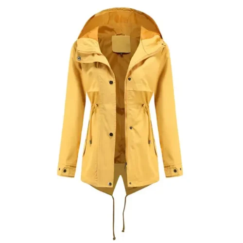 Autumn Hooded Drawstrings Buttons Pockets Back Split Zipper Jacket - Image 9