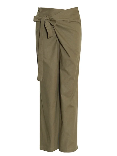 Spring / Summer High Waist Asymmetrical Ruched Bowknot Wide Leg Pants - Image 3