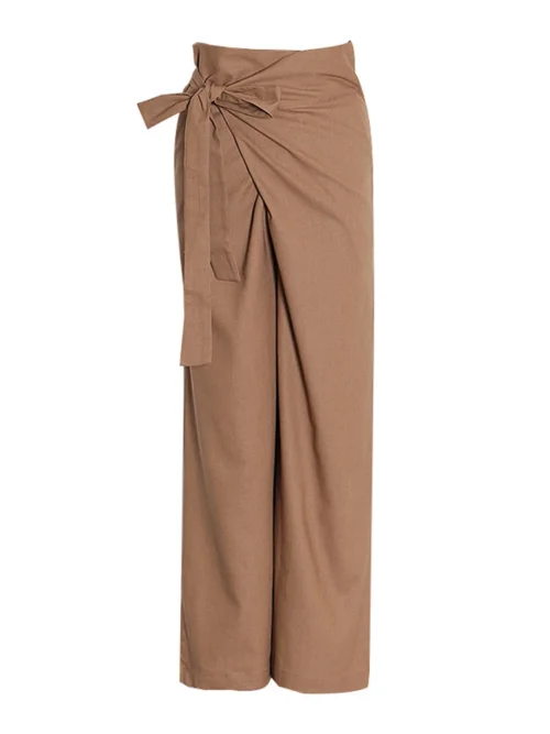 Spring / Summer High Waist Asymmetrical Ruched Bowknot Wide Leg Pants - Image 5