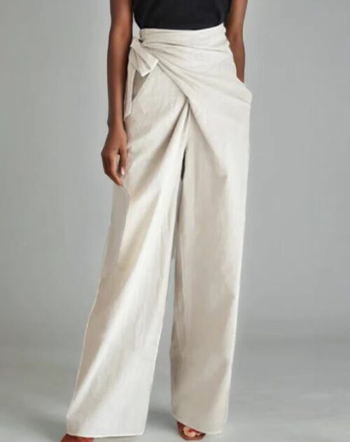 Spring / Summer High Waist Asymmetrical Ruched Bowknot Wide Leg Pants