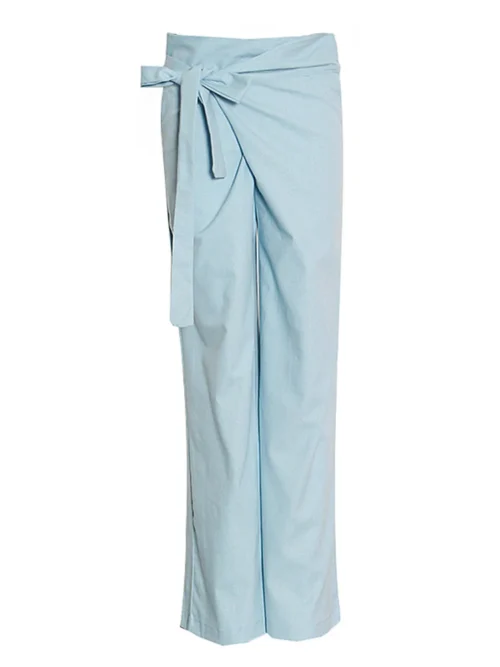 Spring / Summer High Waist Asymmetrical Ruched Bowknot Wide Leg Pants - Image 4