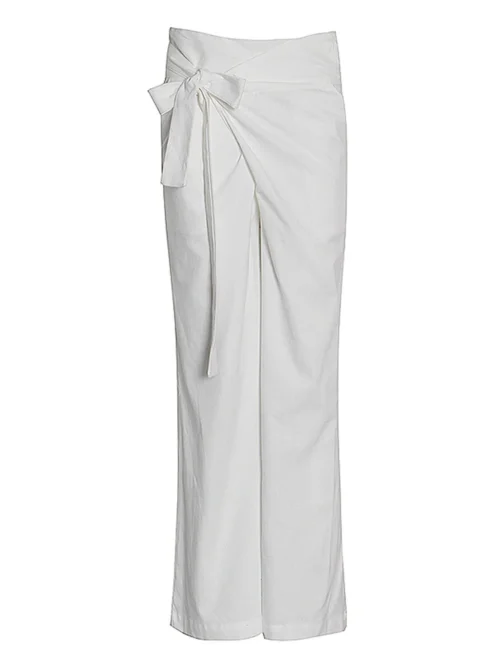 Spring / Summer High Waist Asymmetrical Ruched Bowknot Wide Leg Pants - Image 2