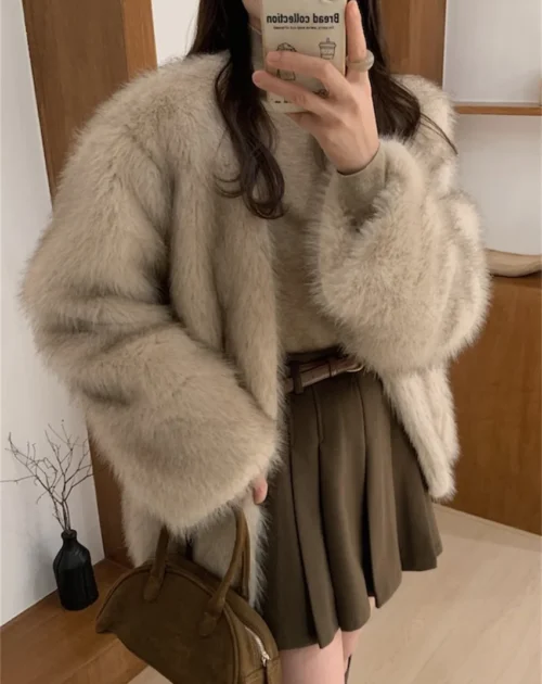 Winter Faux Fur Solid Loose Jacket