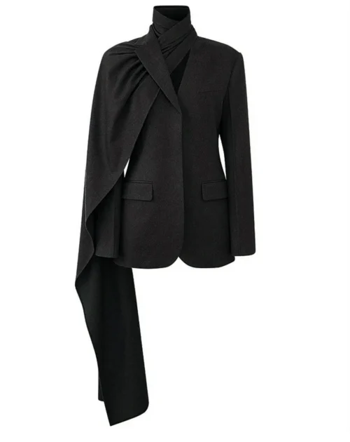 Spring / Autumn Scarf-Neck Loose-Fit Solid Blazer
